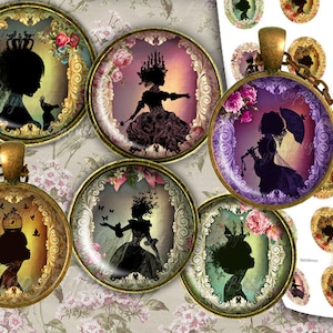 Shabby Chic Silhouette Art - images cabochons + etiquettes et 1 carte GRATUITES - bijoux, pendentif,  boucles d'oreilles, portes clefs