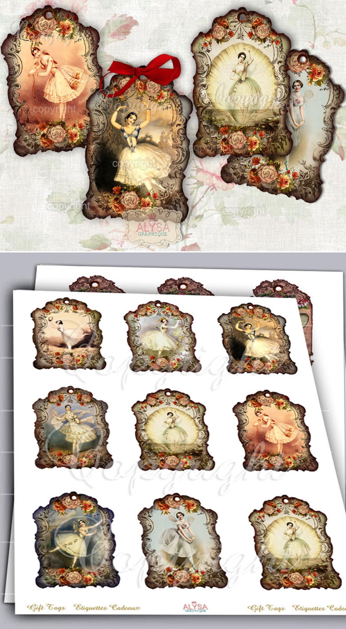 Ballerina 8 Gift Tags Printable Collage Sheet Scrapbook - Etsy UK