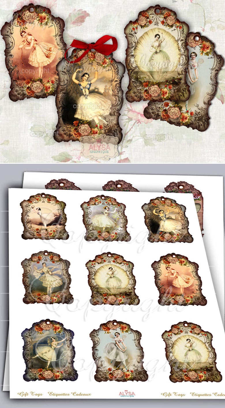 Ballerina 8 Gift Tags Printable Collage Sheet Scrapbook | Etsy