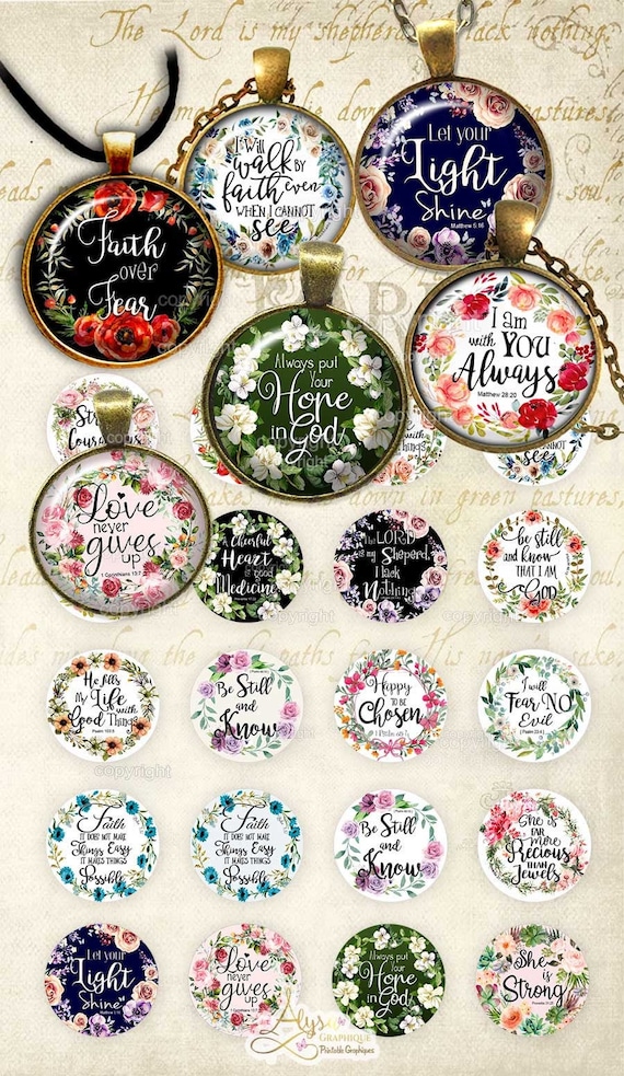 BIBLE VERSES (25, 30, 38mm) , Digital Collage Sheets Printable download circle images for pendants, cabochons, magnets, scripture art