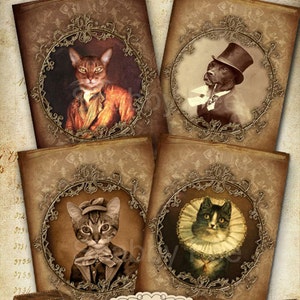 CHATS & CHIENS victorien cartes de voeux , Découpage, Images digitales, scrapbooking, cartes postales, Cartes faits main, cartes d'art