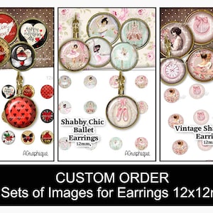 3 Sets of Digital Collage Sheets , 12mm , Printable Images for earrings, rings,  Digital Cabochon images Instant Download