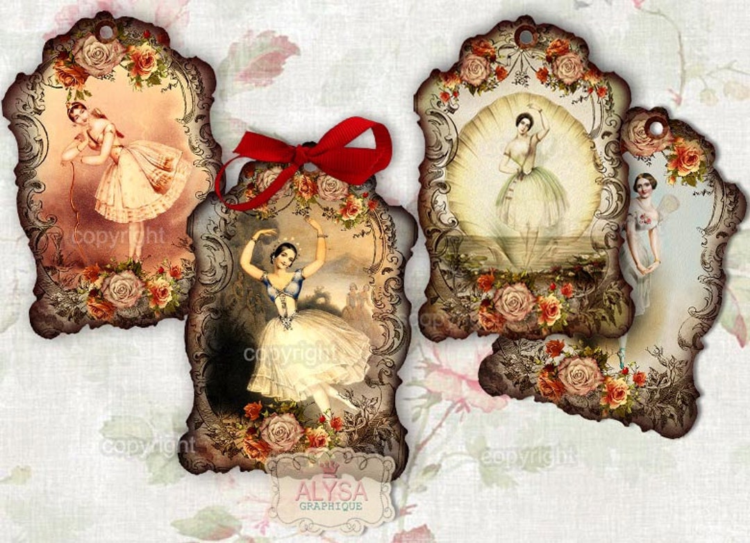 Ballerina- 8 Gift Tags, Printable Collage Sheet, Scrapbook, Jewelry ...