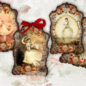Ballerina- 8 gift tags, Printable Collage Sheet, Scrapbook, jewelry holders, Shabby chic hang tags, Vintage Paper Scrapbook, Download Images
