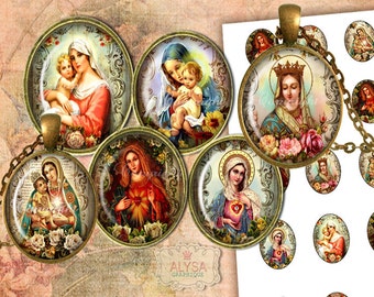 VIRGIN MARY, religious jewelry, Oval 30x40mm, 25x18mm digital images + Gigt Tags, Digital Collage Sheet,Instant Download, pendants,cabochons