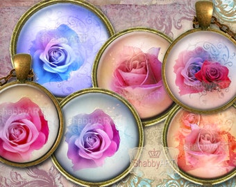 LOVELY ROSES - digitale Collage Blätter, digitale Downloads, Flaschenverschluss Bilder, für Schmuckherstellung, Scrapbooking, Flaschenverschlüsse - 30mm, 25, 18mm