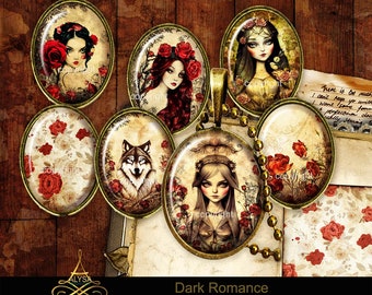 Ephemera GOTHIC ROMANCE - 14 immagini 30x40mm per foglio di collage digitale cabochon, Download digitale + 6 biglietti di auguri coordinati 5x7 pollici