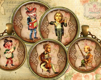 Estilo vintage joyería música - imágenes de círculo Digital Collage hoja 1 pulgada y 30mm, descarga digital de 25mm para tapas de botellas, colgantes, imanes