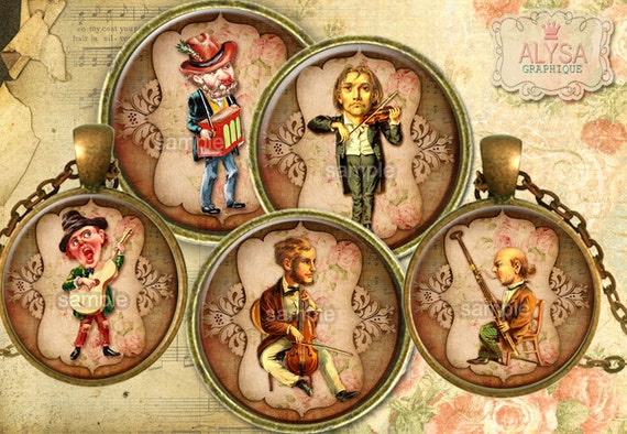Vintage Style Music Jewelry Digital Collage Sheet Inch Circle
