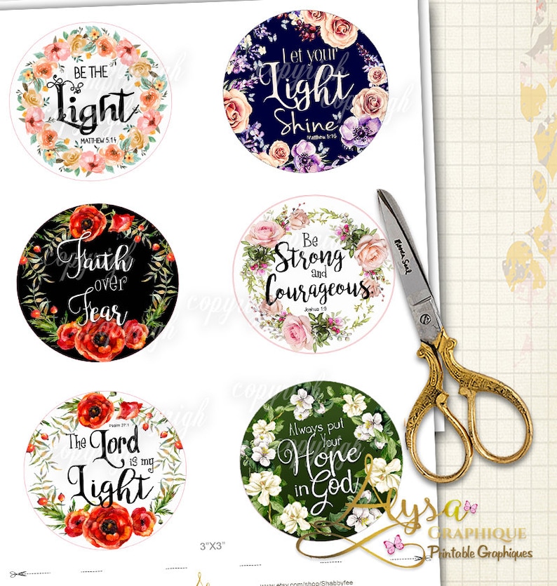 BIBLE VERSES Stickers 3, 2, 2.5 , 1.5 , Digital Collage Sheets, Printable Stickers, scripture art Pocket Mirrors, Tags, Magnets zdjęcie 2