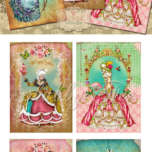 Marie Antoinette let them eat cake  Digital Collage Sheet  Printable instant download  Victorian scrapbooking digital background invitations