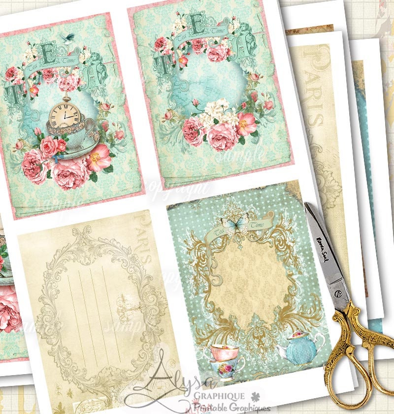 Digital Collage Sheet Printable Download Vintage Invitations TEA TIME ...