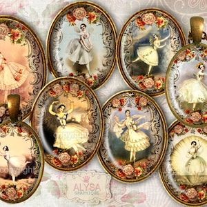 Ballerina - Cabochons Ovals + Gift Tags Digital Collage Sheet Printable download - Jewelry, Cabochon, Pendants, Earrrings Scrapbook Stickers