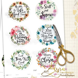 BIBLE VERSES Stickers 3, 2, 2.5 , 1.5 , Digital Collage Sheets, Printable Stickers, scripture art Pocket Mirrors, Tags, Magnets zdjęcie 3