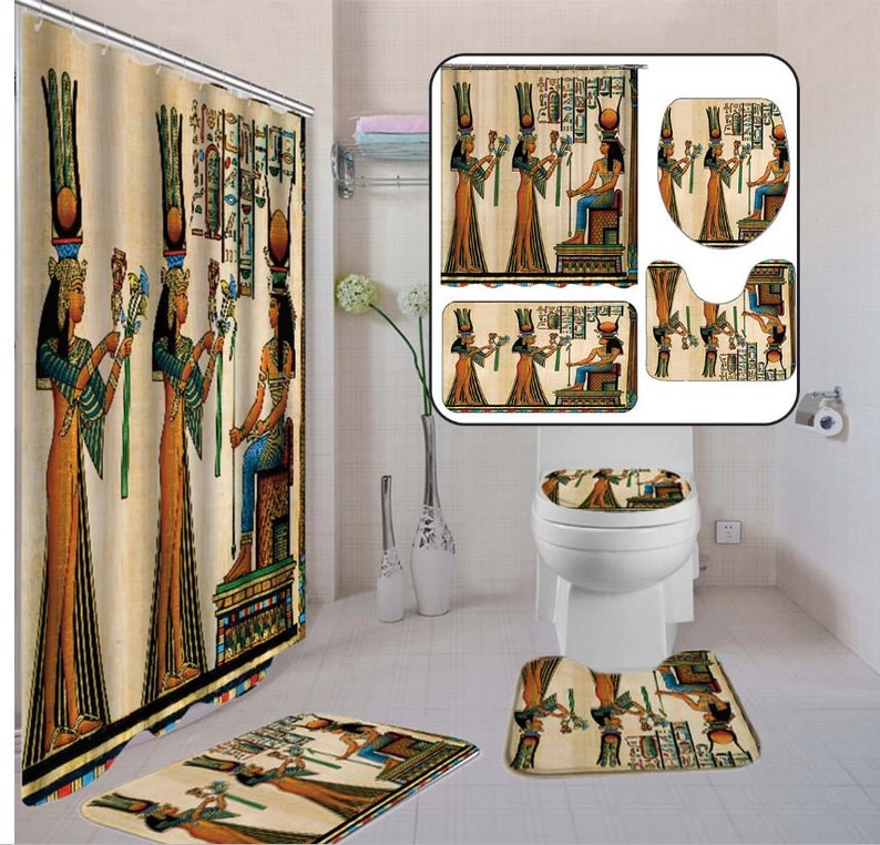 Egyptian Patriarch Bath Shower Curtain Mat Rug Sets Etsy