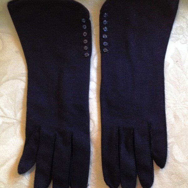 Beautiful Vintage Fownes Navy Blue Lady's Dress Gloves with Tiny Buttons, 1940s-1960s