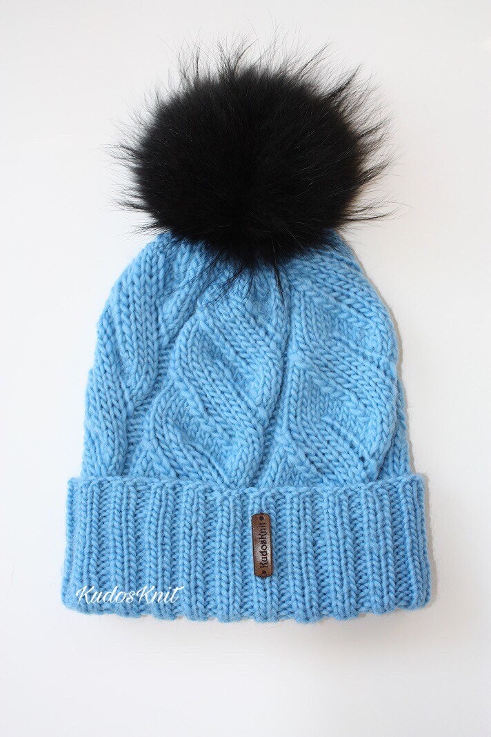 Handmade knitted wool woolly beanie women's hat girls warm | Etsy