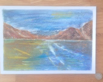 Mountains. Original Pastel Drawing. Art. A4 Size. Unframed. Coastal.