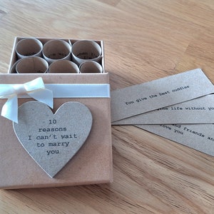 Personalised 10 Reasons I Can't Wait To Marry You Gift Box. Handmade & Finished with Cream Ribbon and Bow. A Beautiful Pre Wedding Gift.