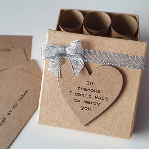 Personalised 10 Reasons I Can't Wait To Marry You Gift Box. Handmade & Finished with Silver Ribbon and Bow. A Beautiful Pre Wedding Gift.