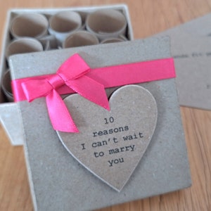 Personalised 10 Reasons I Can't Wait To Marry You Gift Box. Handmade & Finished with Fushia Pink Ribbon and Bow. Beautiful Pre Wedding Gift.