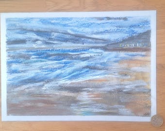 Windy Sea. Original Pastel Drawing. Art. A4 Size. Unframed. Coastal Landscape.