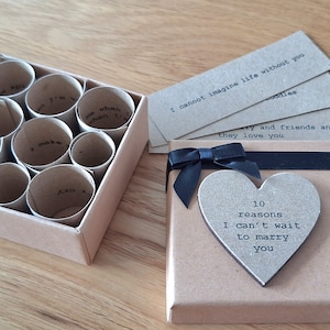 Personalised 10 Reasons I Can't Wait To Marry You Gift Box. Handmade & Finished with Black Ribbon and Bow. A Beautiful Pre Wedding Gift.