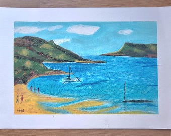 The Bay. Original Pastel Drawing. Art. A4 Size. Unframed. Coastal.