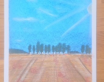 Mediterranean. Original Pastel Drawing. Art. A4 Size. Unframed. Landscape.