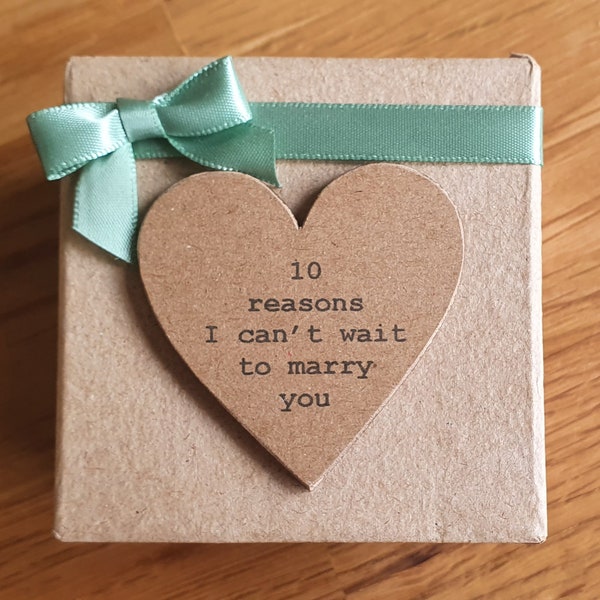 Personalised Light Sage Green 10 Reasons I Can't Wait To Marry You Box. Finished With A Light Sage Green Ribbon & Bow. Pre Wedding Gift.