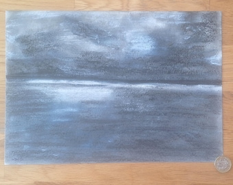 Moon Over Sea. Original Pastel Drawing. Art. A4 Size. Unframed. Coastal Landscape.