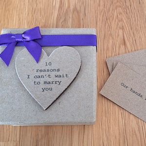 Personalised 10 Reasons I Can't Wait To Marry You Gift Box. Handmade with A Cadbury Purple Ribbon and Bow. Beautiful Pre Wedding Gift.