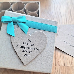 Personalised 10 Things I Appreciate About You Box Finished With Teal Ribbon & Bow. Perfect Corporate Gift. Friend. Husband, Wife, Sibling,