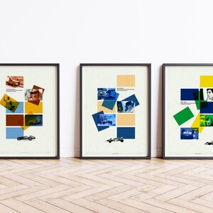 3er Set Motorsport Legende Poster | Senna Stewart Fangio Konstruktivistische Kunst | Ein tolles Geschenk für Ihn
