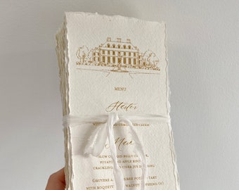 St Giles House Wedding Menu, Handmade paper menu