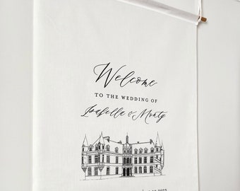 Chateau de Bourneau wedding sign, Wedding Banner, Fabric wedding banner