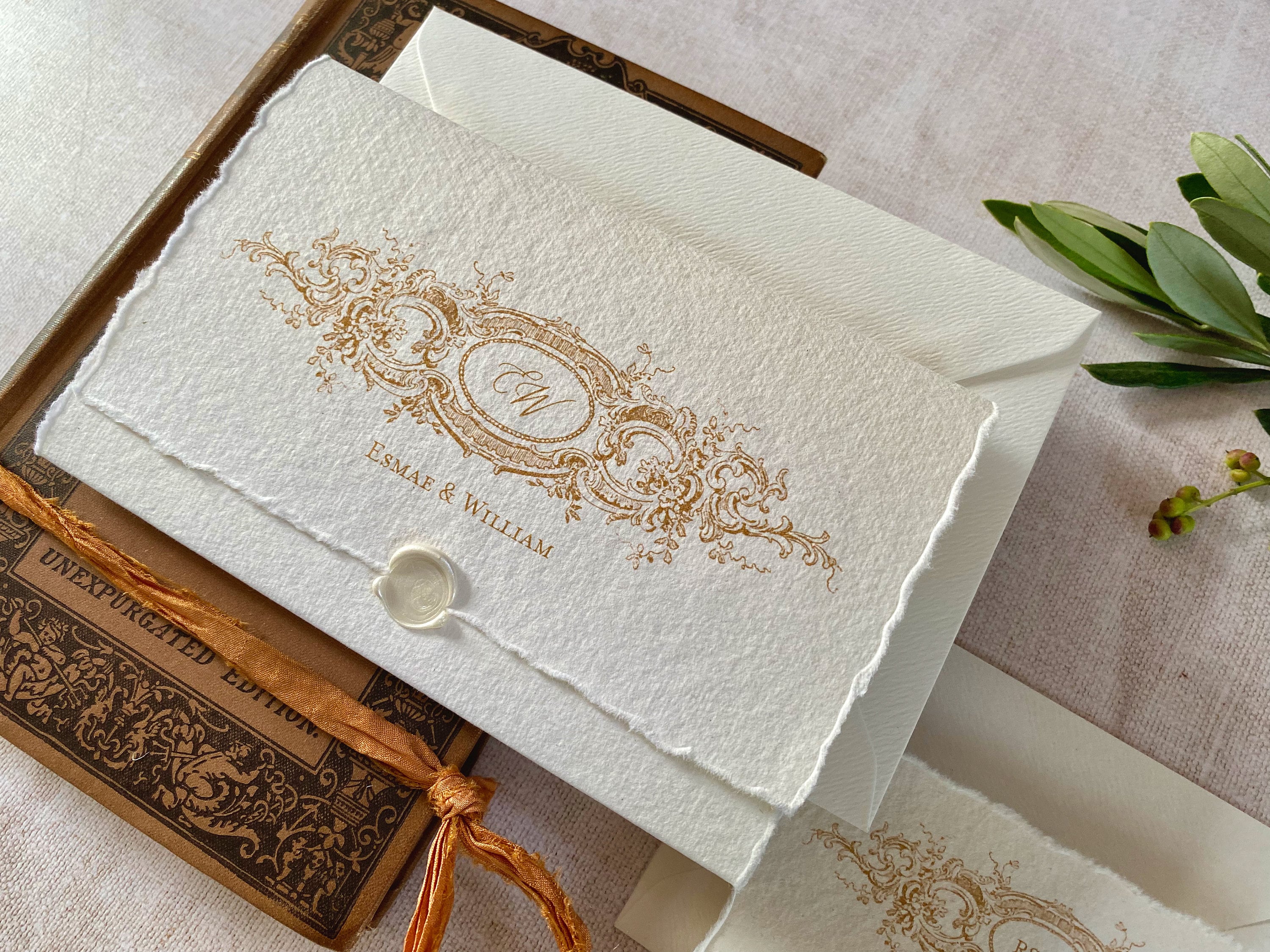 Versailles Wedding Invitation Sample, Handmade Deckled Edge Paper, Wax ...
