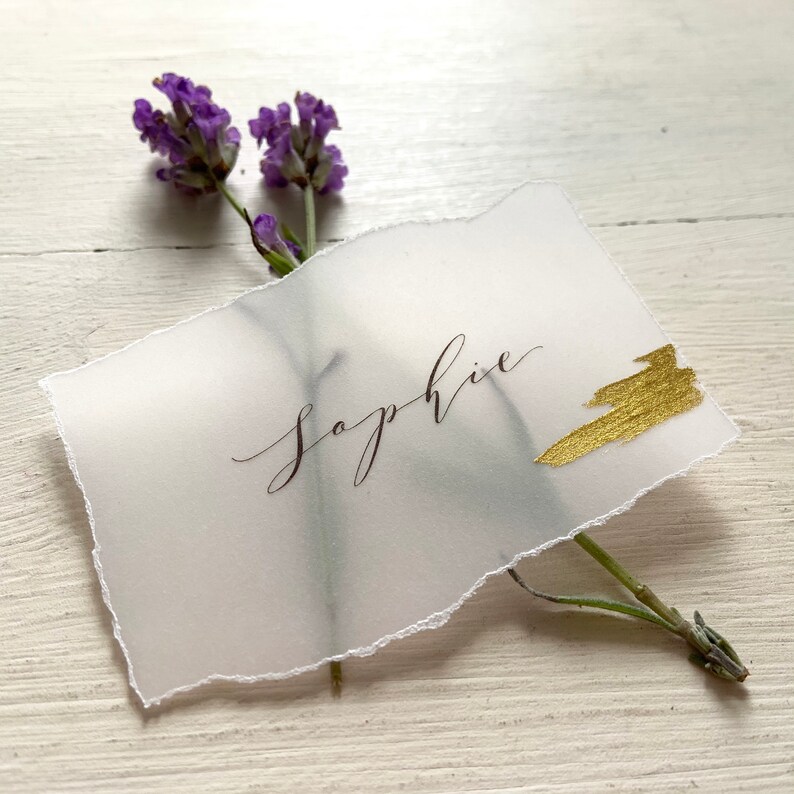 Torn edge place cards Vellum Place Names Vellum Name Cards Etsy