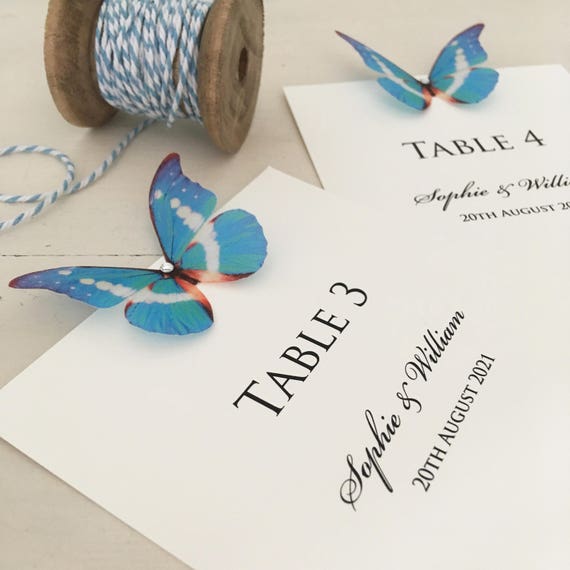 Blue Butterfly Wedding Table Numbers Wedding Table Names Etsy