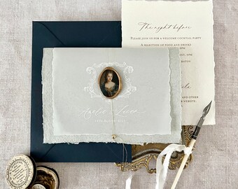 Eloise wax seal portrait wedding invitation SAMPLE