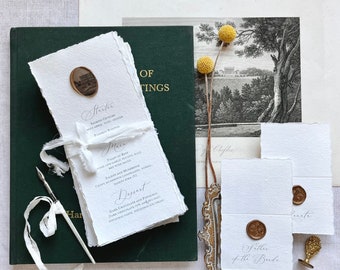 Cliveden House Wax Seal Menu, Handmade Paper Menu, Deckled Edge Menu, Wedding Menu SAMPLE