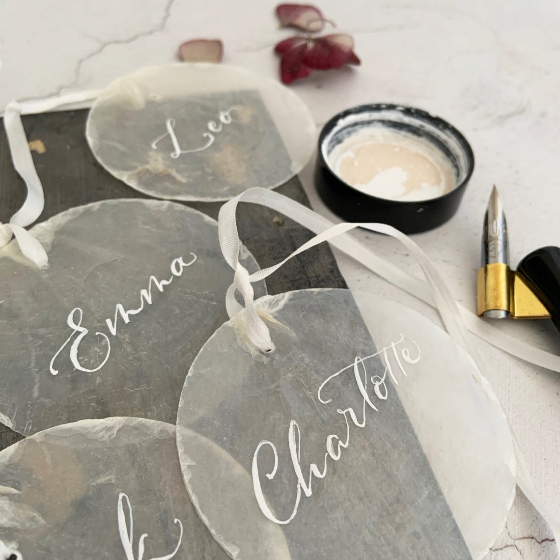 Capiz Shell Shell Place Setting Calligraphy Place Name | Etsy