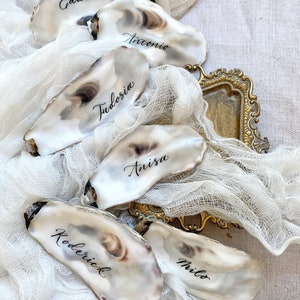 Handwritten oyster place names, oyster place cards, oyster place settings, SAMPLE