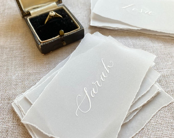Vellum, Torn Edge Place Cards, Vellum Place Names, Handwritten Place