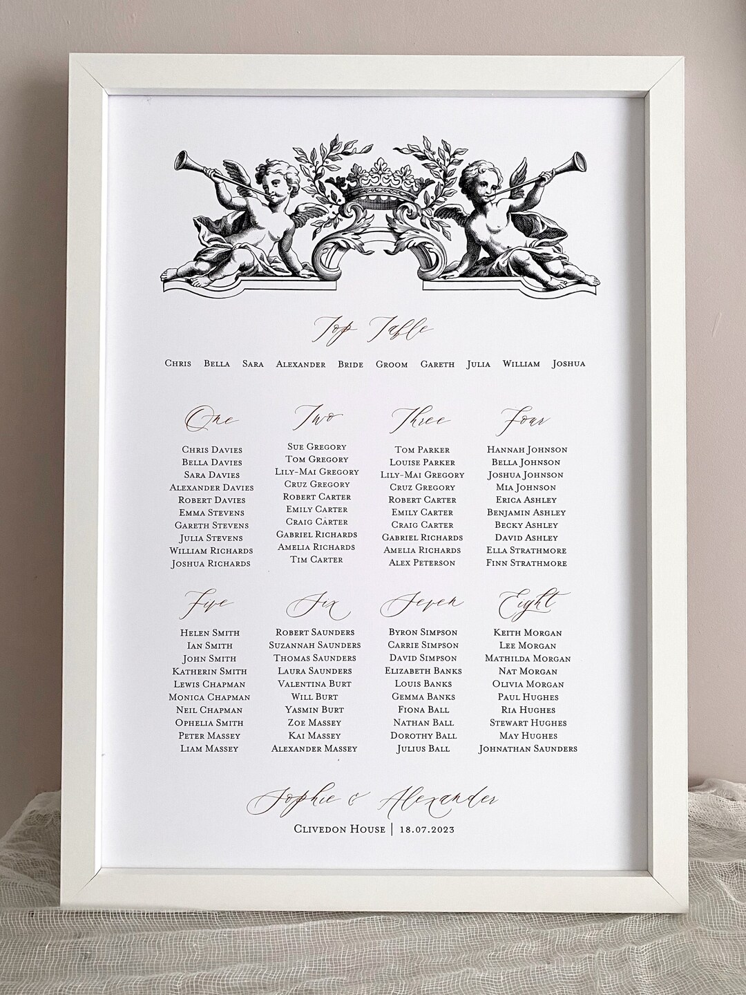 Classical Wedding Table Plan, Poster, Print, Unframed, Foamex, A2, A3