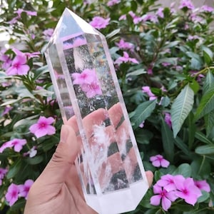 HUGE **1 Kilo** Tall Clear Smelted Quartz Hexagonal Crystal Wand Healing Points - FREE SHIPPING - 20 cm - Spiritual Chakra Balancing