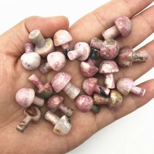 ONE PIECE Carved And Tumbled Pink Rhodonite Mushroom Gemstone - 20 - 25 mm Size Approx