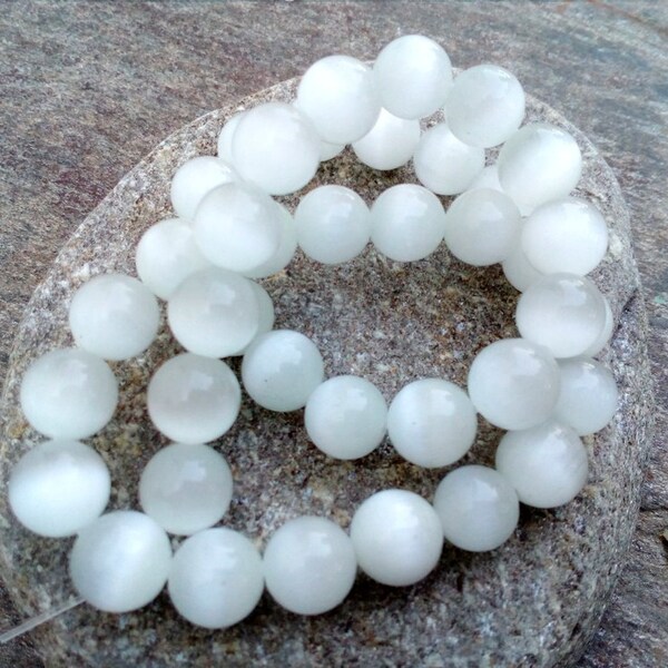 10 mm White Round Moonstone Beads, Natural Cateye Moonstone Beads, 10 mm Spacer Beads, 1 mm Hole Bead, Moonstone Supplies