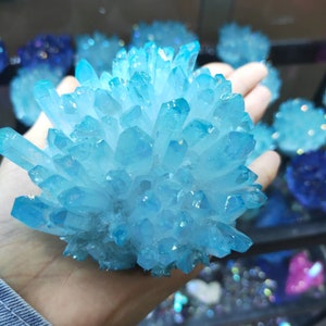 ONE Large 300 - 400 Grams Sky Blue Electroplated QUARTZ Crystal Cluster, Quartz Crystal Points, Freeform Gemstone Chunks