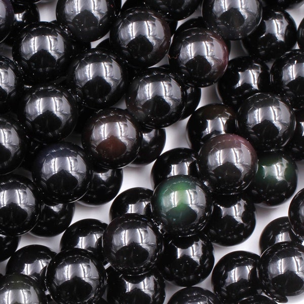 Natural Rainbow Black Obsidian 4mm 6mm 8mm 10mm 12mm Round Beads 15.5" Strand